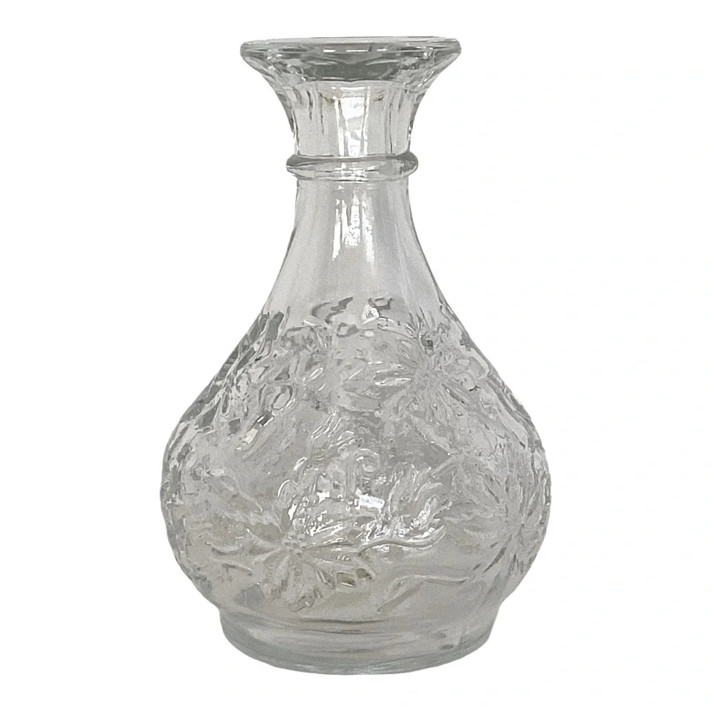 Princess House Bud Vase Vintage Fantasia Floral Poinsettia Pattern Clear Glass
